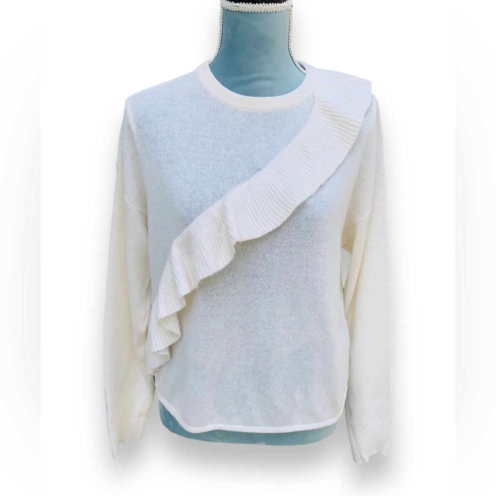 LINE the Label Cashmere Ruffle Cream Sweater Size XS